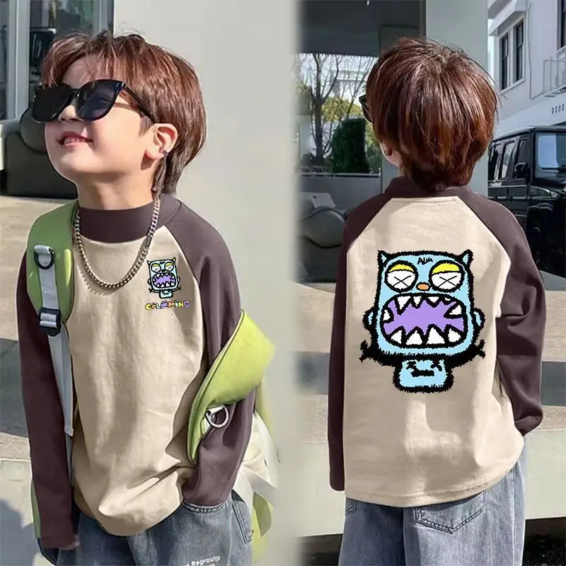 Boys Thermal Long Sleeve T-Shirt Gray Blue Raglan Back Design - Image 4