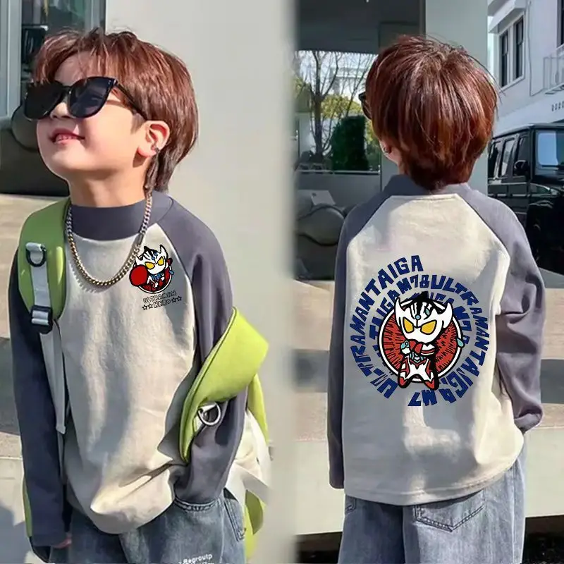 Boys Thermal Long Sleeve T-Shirt Gray Blue Raglan Back Design - Image 7