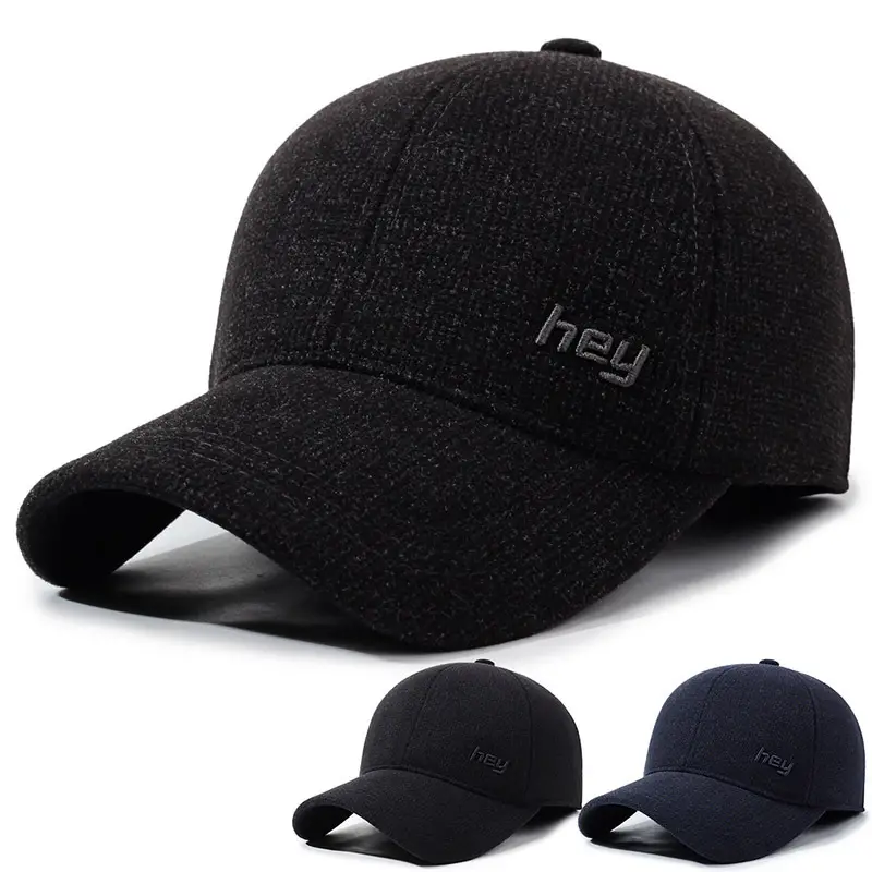 Men Black Cotton Baseball Cap Winter Wear - Image 4