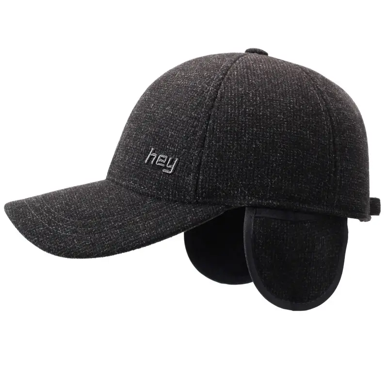 Men Black Cotton Baseball Cap Winter Wear - Image 7