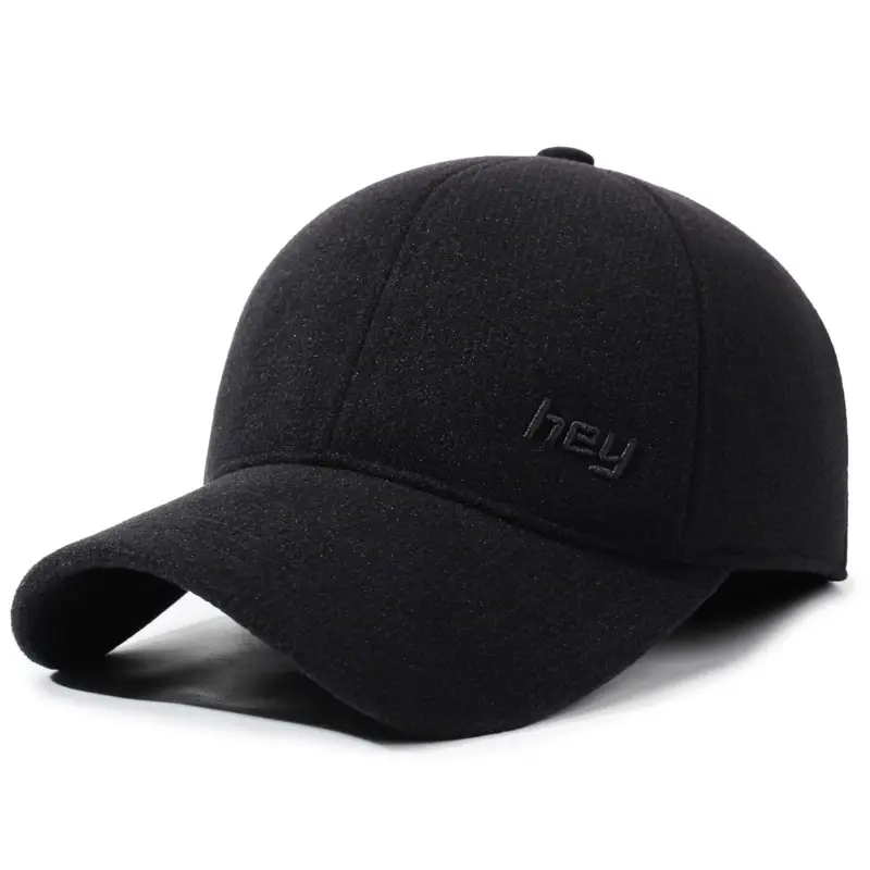 Men Black Cotton Baseball Cap Winter Wear - Image 2