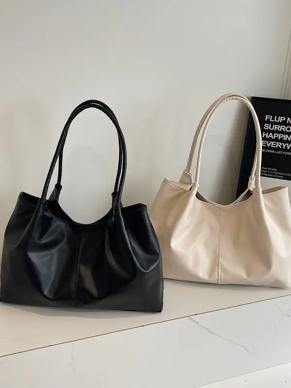 Black Leather Tote Bag Large Capacity Crossbody School Bag - Image 6