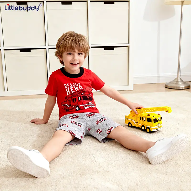 Little Boy Red Truck T-Shirt Shorts Set Summer Wear