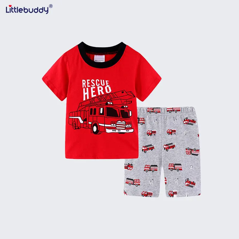 Little Boy Red Truck T-Shirt Shorts Set Summer Wear