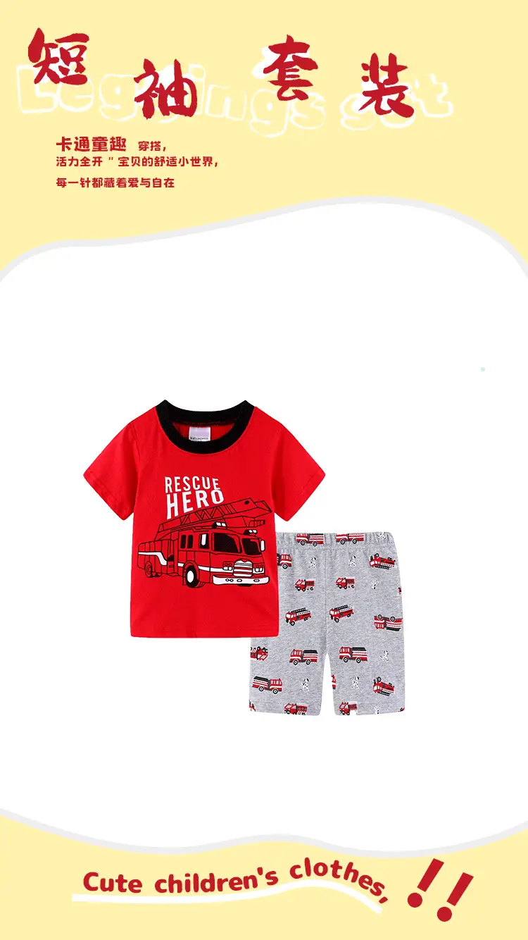 Little Boy Red Truck T-Shirt Shorts Set Summer Wear — feature 2