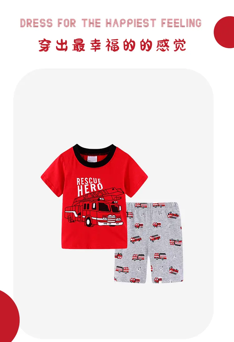 Little Boy Red Truck T-Shirt Shorts Set Summer Wear — feature 5