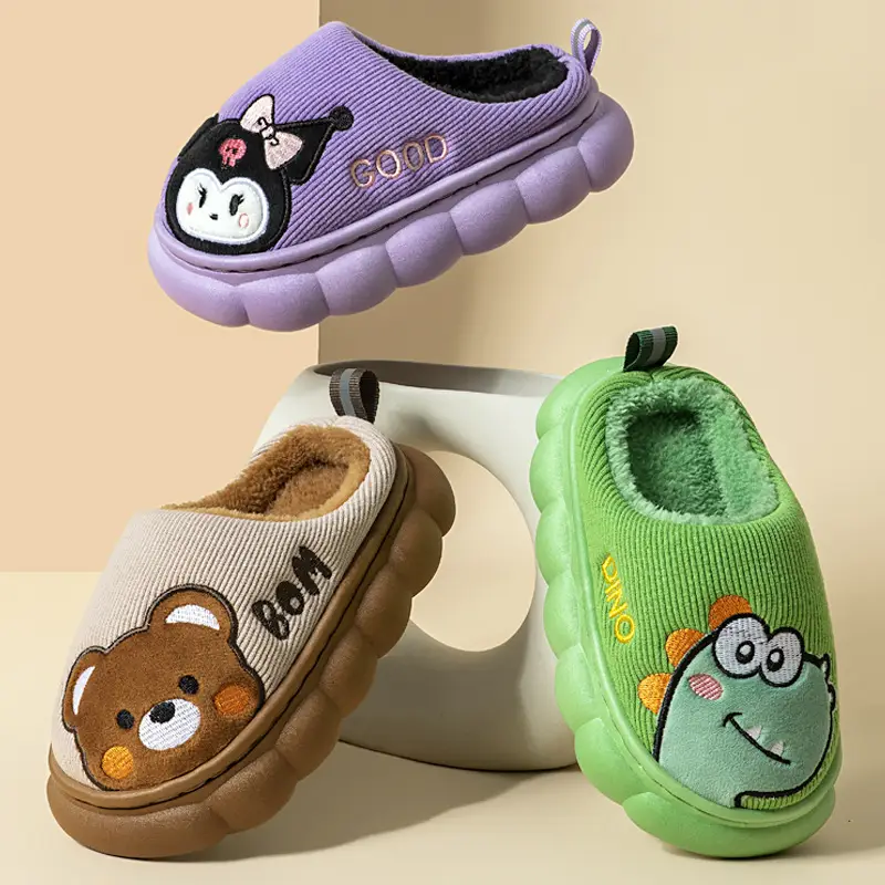 Children's Cotton Slippers Indoor Boys and Girls Small, Medium and Large Kidsren Autumn and Winter Boys Home Thick-Soled Dinosaur Furry Slippers Baby