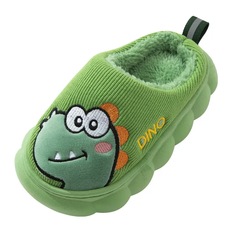 Children's Cotton Slippers Indoor Boys and Girls Small, Medium and Large Kidsren Autumn and Winter Boys Home Thick-Soled Dinosaur Furry Slippers Baby