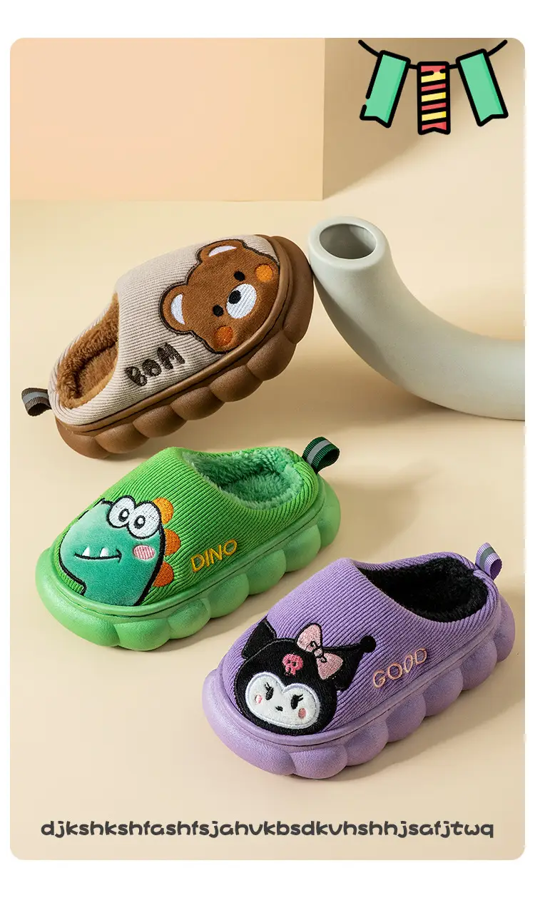Children's Cotton Slippers Indoor Boys and Girls Small, Medium and Large Kidsren Autumn and Winter Boys Home Thick-Soled Dinosaur Furry Slippers Baby — feature 10