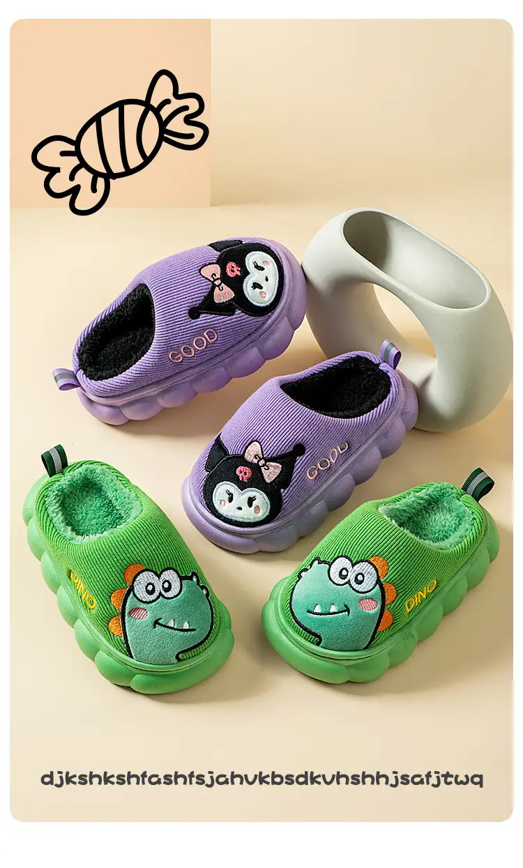 Children's Cotton Slippers Indoor Boys and Girls Small, Medium and Large Kidsren Autumn and Winter Boys Home Thick-Soled Dinosaur Furry Slippers Baby — feature 9