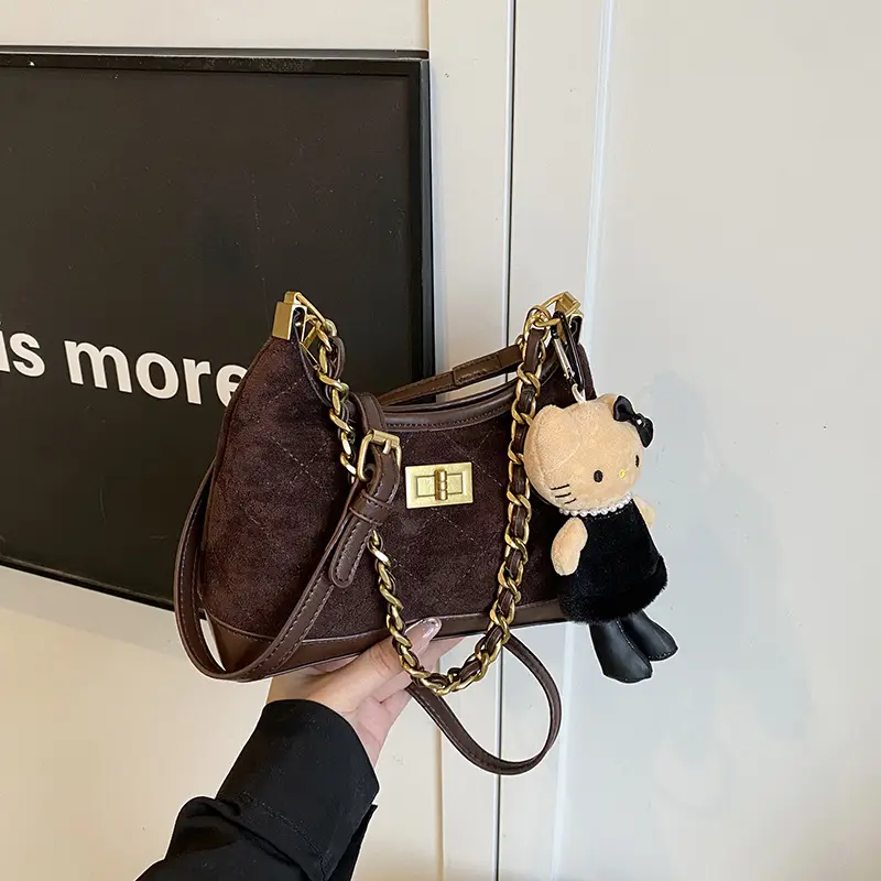 Retro Crossbody Bag for Women Brown Gold Chain 2025 - Image 2