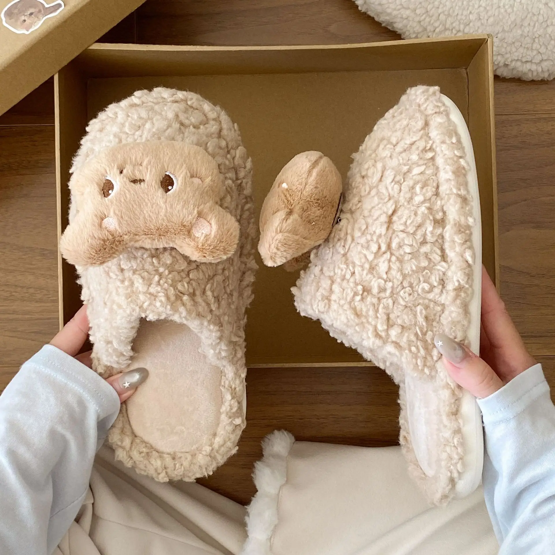 2025 New Ragdoll Bear Cotton Slippers Women's Autumn Winter Wearable Soft Sole Plaid Anti-Slip Home Stuffed Slippers - Image 4