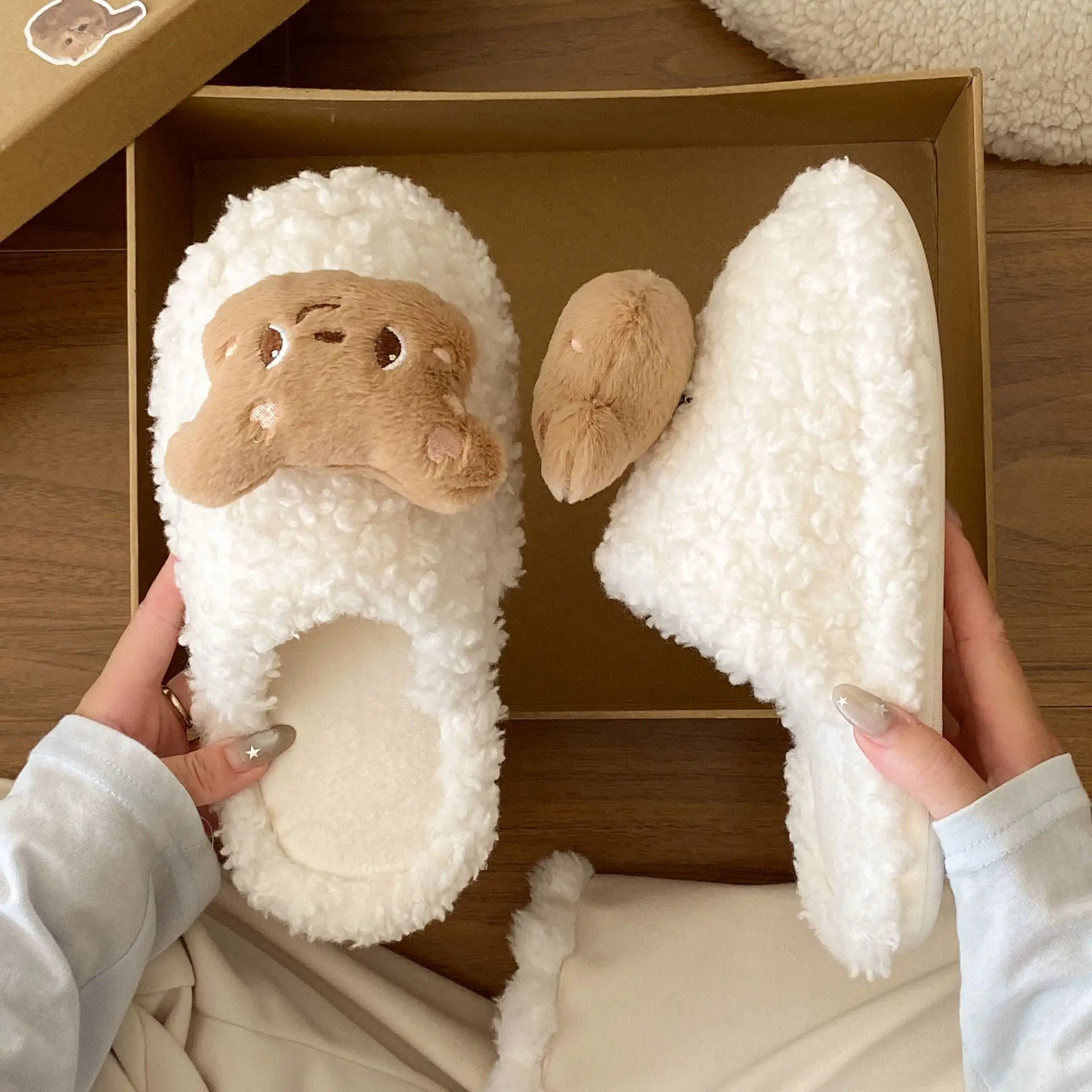2025 New Ragdoll Bear Cotton Slippers Women's Autumn Winter Wearable Soft Sole Plaid Anti-Slip Home Stuffed Slippers - Image 5
