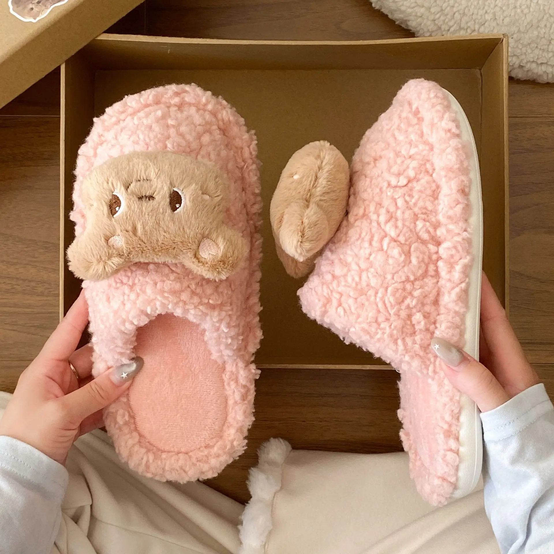 2025 New Ragdoll Bear Cotton Slippers Women's Autumn Winter Wearable Soft Sole Plaid Anti-Slip Home Stuffed Slippers - Image 6