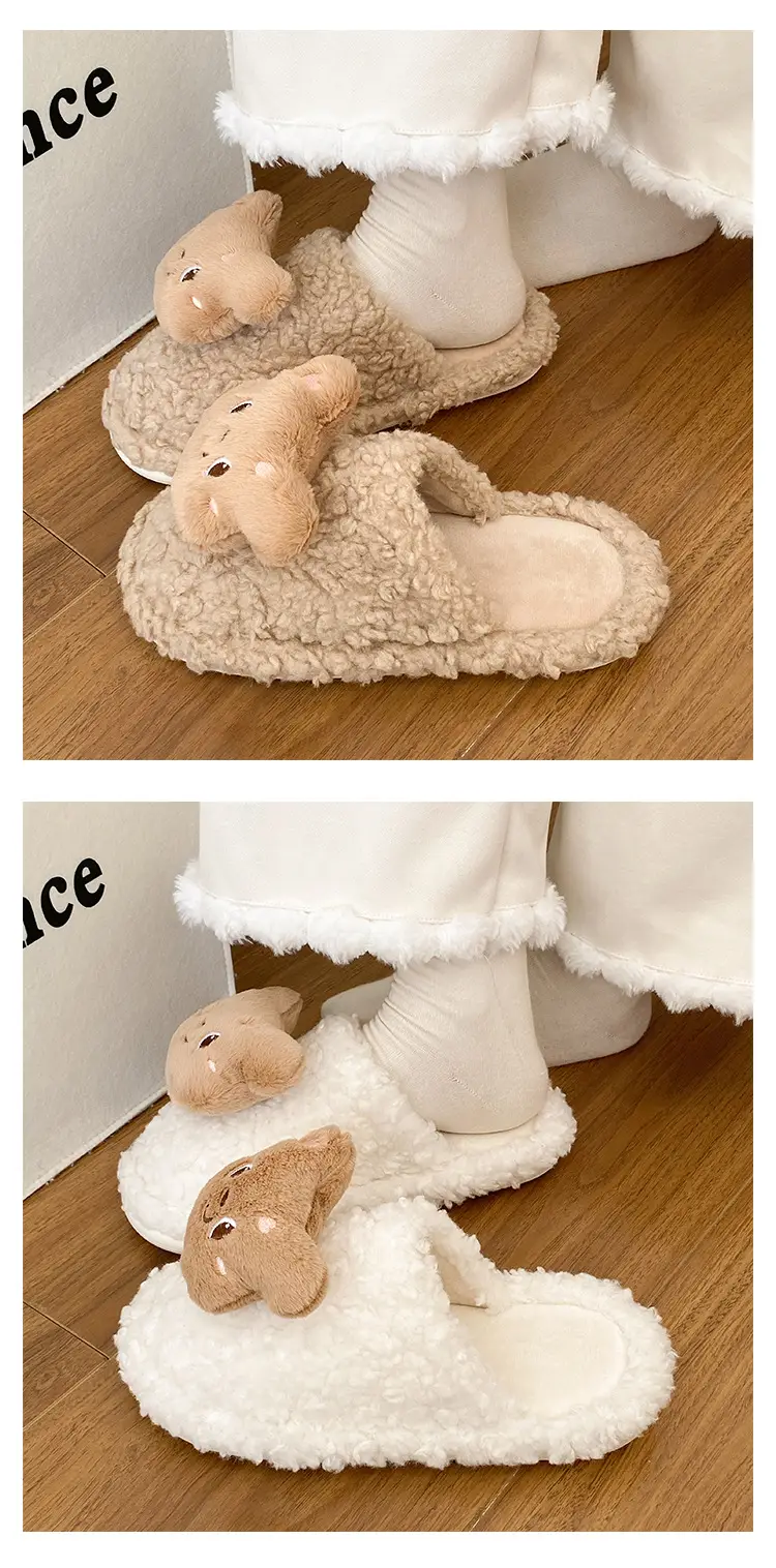 2025 New Ragdoll Bear Cotton Slippers Women's Autumn Winter Wearable Soft Sole Plaid Anti-Slip Home Stuffed Slippers — feature 14