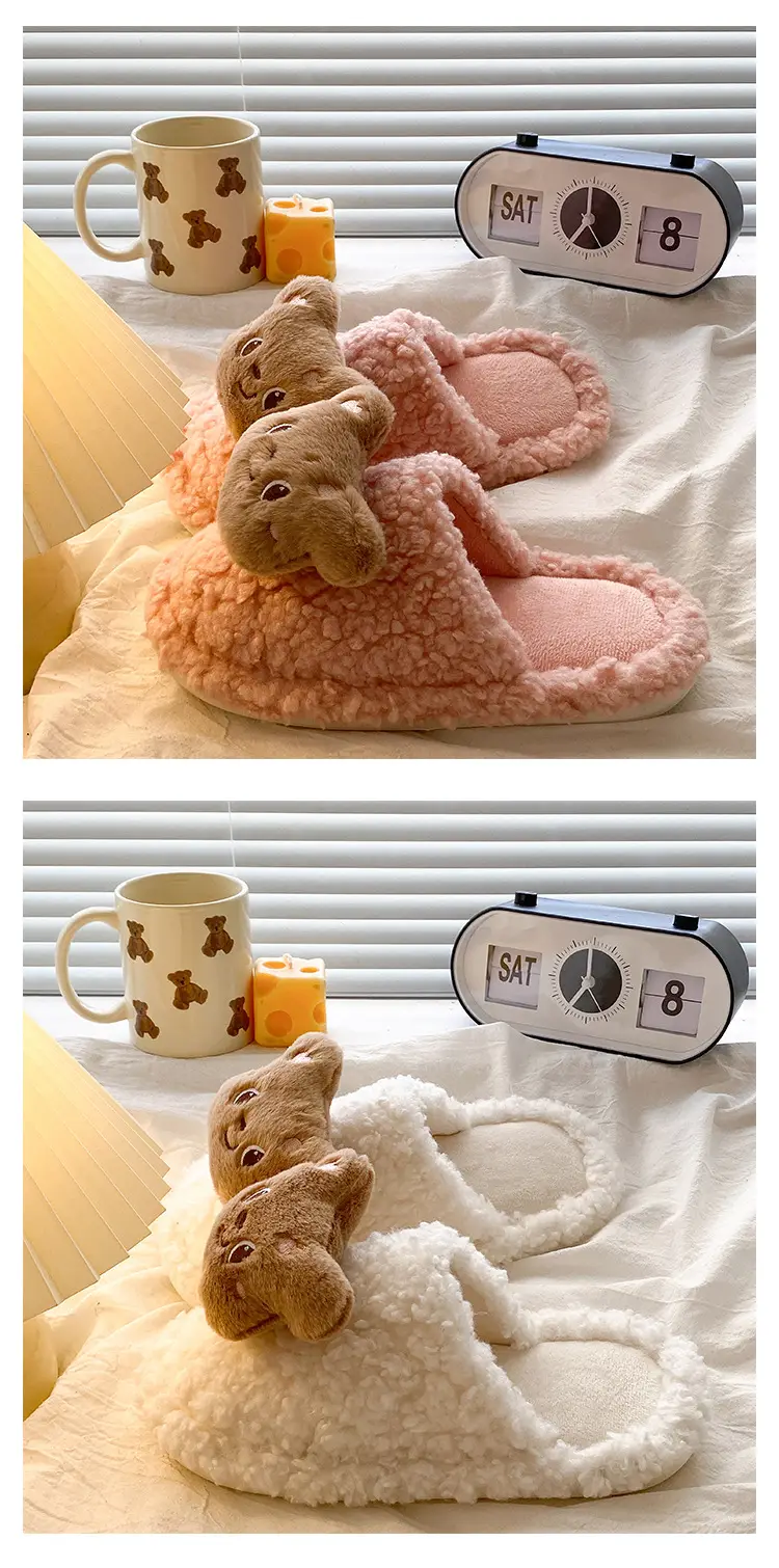 2025 New Ragdoll Bear Cotton Slippers Women's Autumn Winter Wearable Soft Sole Plaid Anti-Slip Home Stuffed Slippers — feature 16