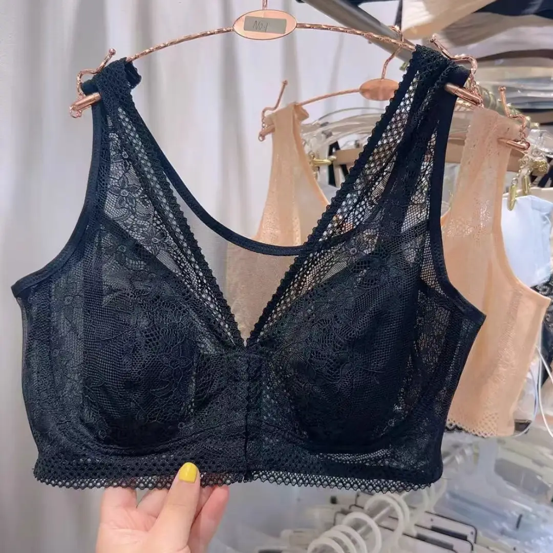 Front Button Large Size Back Mesh Thin Women's Bra Big Breasts Showing Small Breasts and Large Breasts Lace Women's Underwear