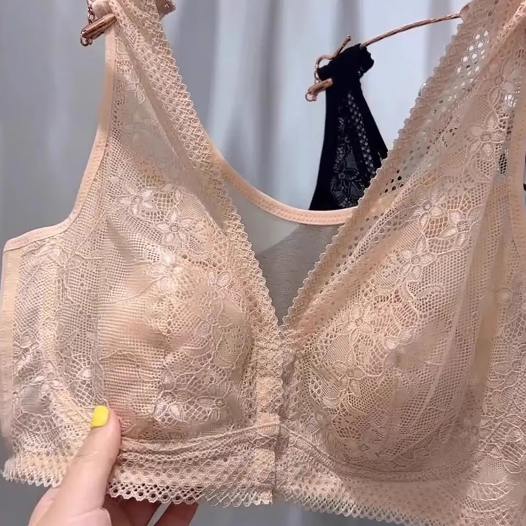 Front Button Large Size Back Mesh Thin Women's Bra Big Breasts Showing Small Breasts and Large Breasts Lace Women's Underwear