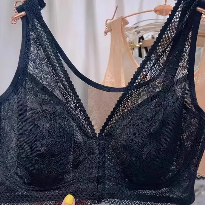 Front Button Large Size Back Mesh Thin Women's Bra Big Breasts Showing Small Breasts and Large Breasts Lace Women's Underwear