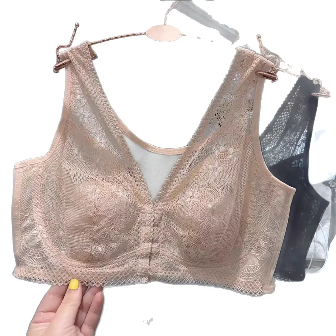 Front Button Large Size Back Mesh Thin Women's Bra Big Breasts Showing Small Breasts and Large Breasts Lace Women's Underwear