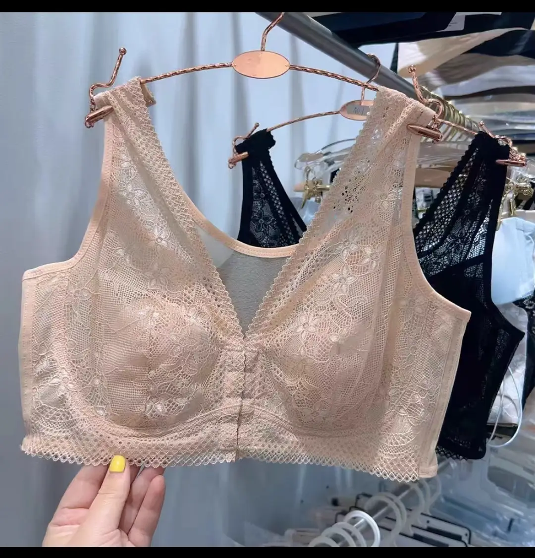 Front Button Large Size Back Mesh Thin Women's Bra Big Breasts Showing Small Breasts and Large Breasts Lace Women's Underwear — feature 1