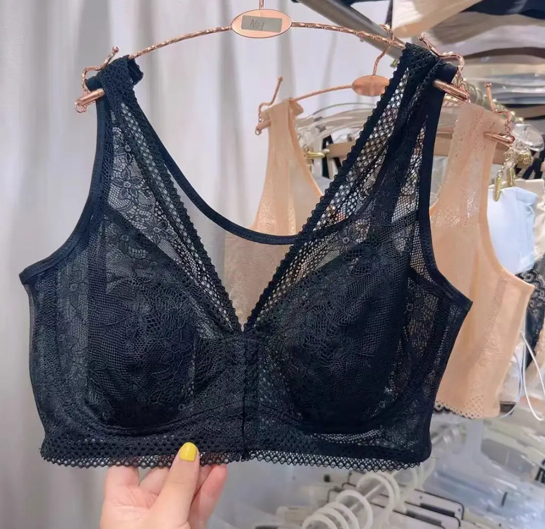 Front Button Large Size Back Mesh Thin Women's Bra Big Breasts Showing Small Breasts and Large Breasts Lace Women's Underwear — feature 2
