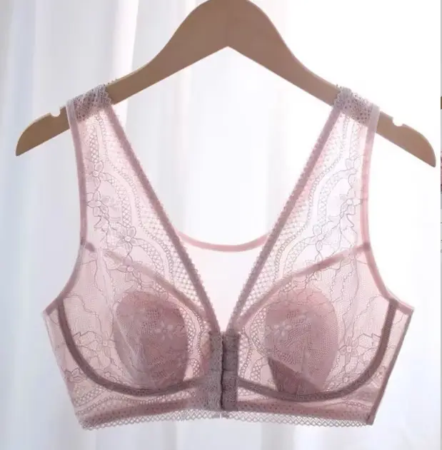 Front Button Large Size Back Mesh Thin Women's Bra Big Breasts Showing Small Breasts and Large Breasts Lace Women's Underwear