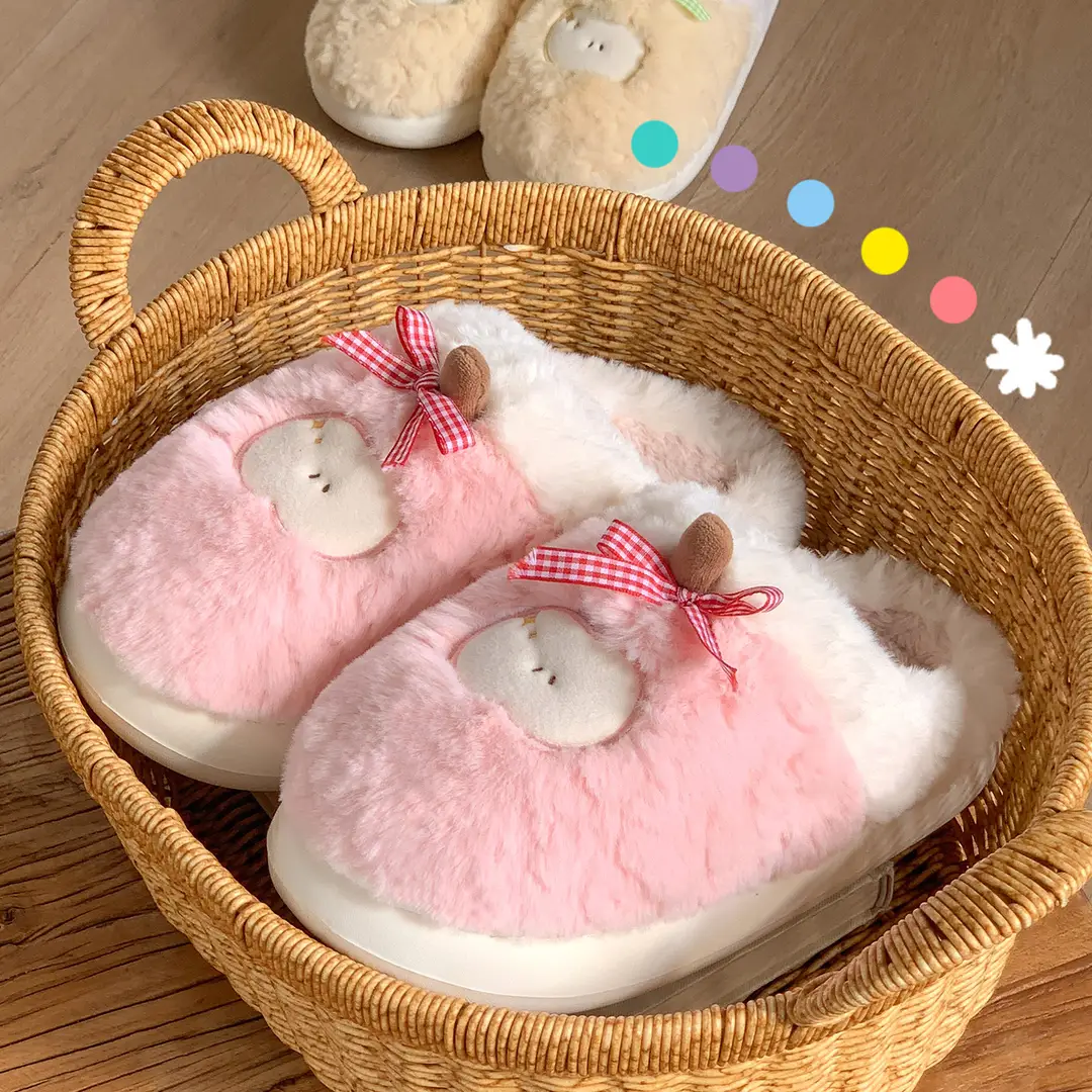 Cotton Slippers for Women Winter 2025 New Indoor Home Cute Thick-Soled Fleece-Lined Warm Couple Plush Slippers for Men - Image 13