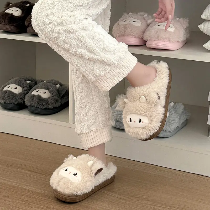 Women's Winter Cartoon Cute Sheep Plush Slippers, Men's Plush Warm Non-Slip Home Thick-Soled Furry Slippers for Winter - Image 10