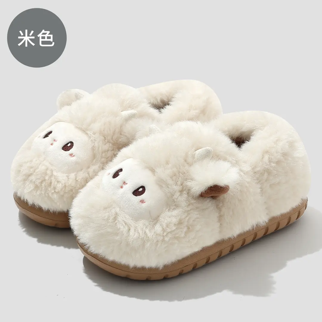 Women's Winter Cartoon Cute Sheep Plush Slippers, Men's Plush Warm Non-Slip Home Thick-Soled Furry Slippers for Winter - Image 4