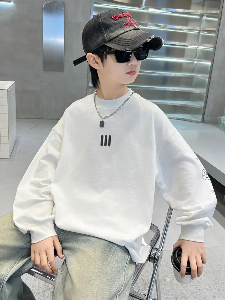 Children's Long Sleeve T-Shirt White Cotton Spring 2026 - Image 4