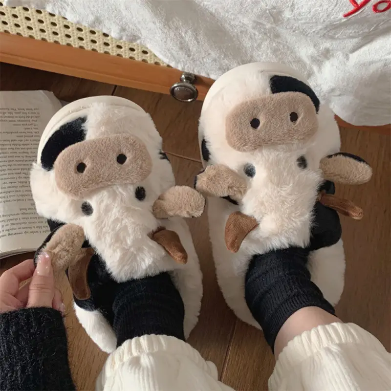 Women's Winter Plush Cow Slippers Thick Soled - Image 5