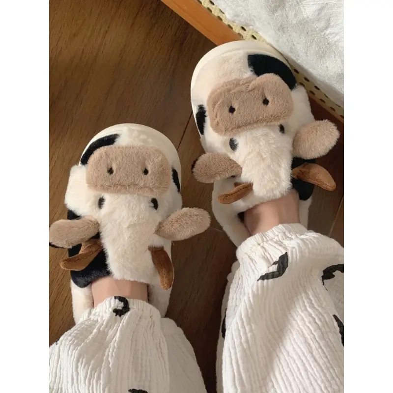 Women's Winter Plush Cow Slippers Thick Soled - Image 7
