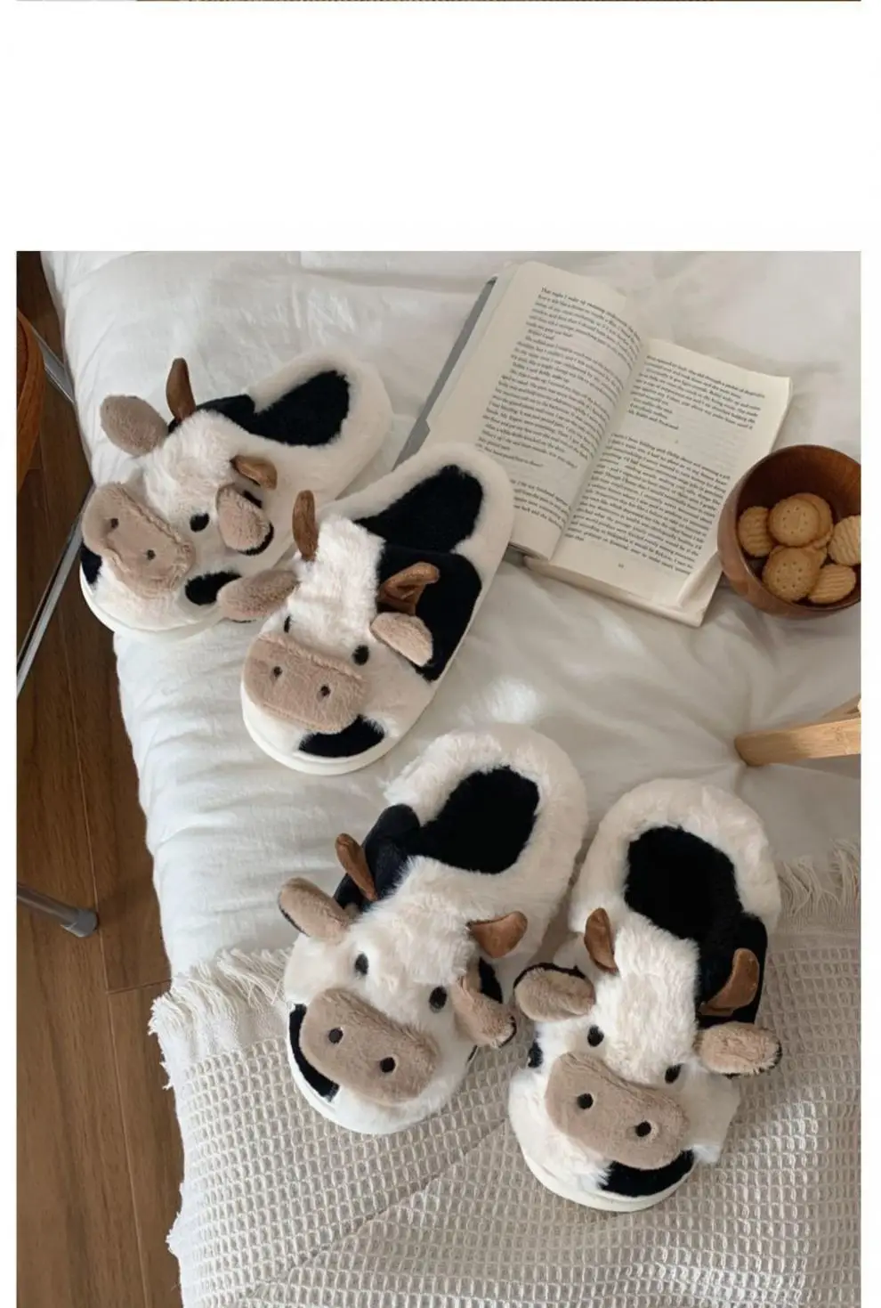 Women's Winter Plush Cow Slippers Thick Soled — feature 2
