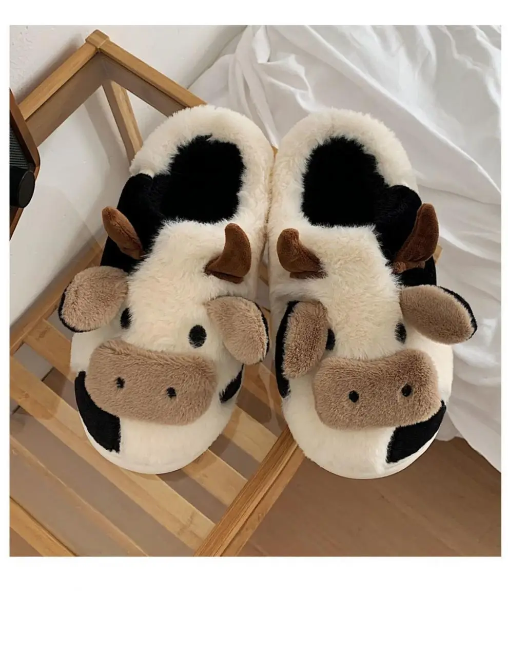 Women's Winter Plush Cow Slippers Thick Soled — feature 4