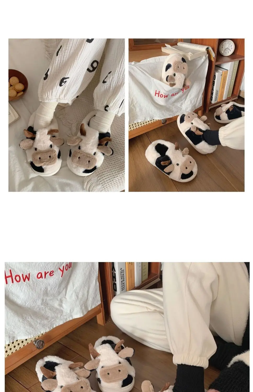 Women's Winter Plush Cow Slippers Thick Soled — feature 6