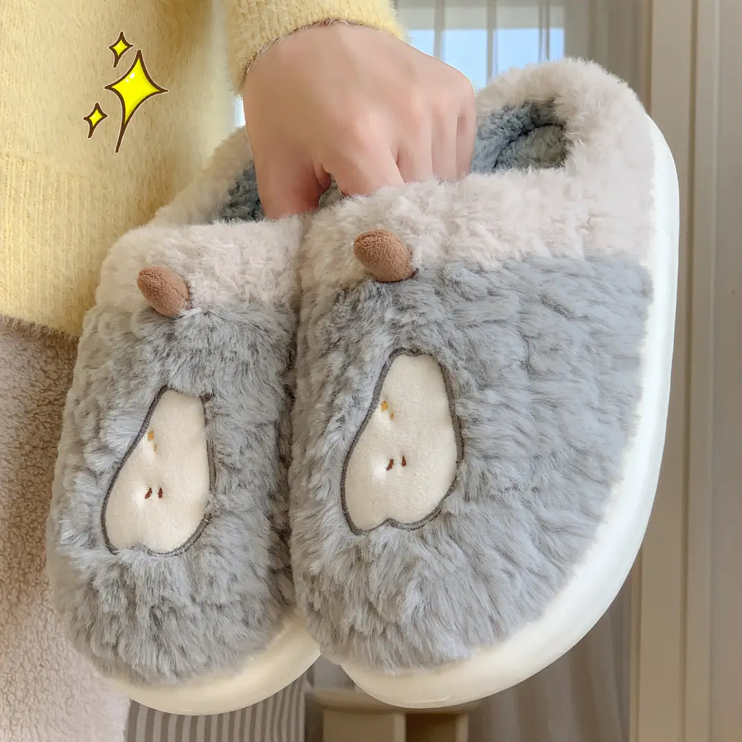 New Warm Antibacterial Cotton Slippers for Men's Home Non-Slip Soft Bottom Indoor Home Fleece-Lined Thickeneded Plush Slippers for Women