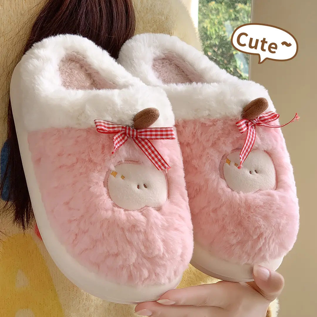 New Warm Antibacterial Cotton Slippers for Men's Home Non-Slip Soft Bottom Indoor Home Fleece-Lined Thickeneded Plush Slippers for Women