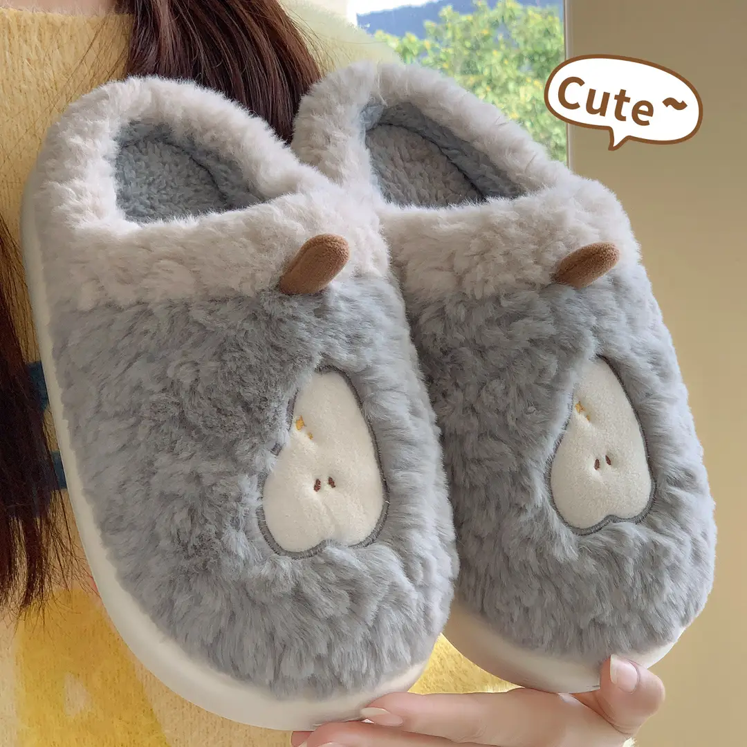 New Warm Antibacterial Cotton Slippers for Men's Home Non-Slip Soft Bottom Indoor Home Fleece-Lined Thickeneded Plush Slippers for Women
