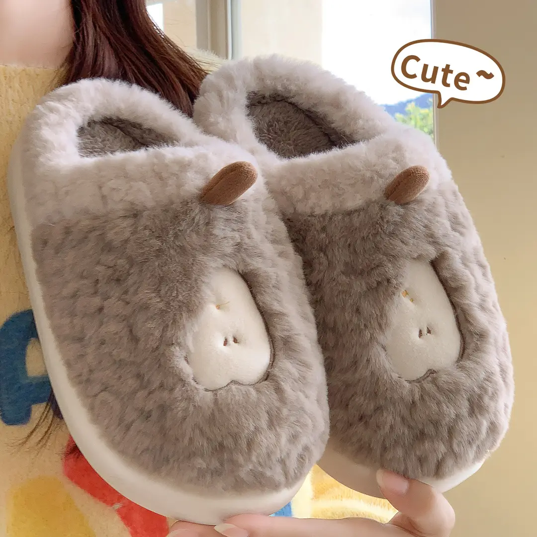 New Warm Antibacterial Cotton Slippers for Men's Home Non-Slip Soft Bottom Indoor Home Fleece-Lined Thickeneded Plush Slippers for Women