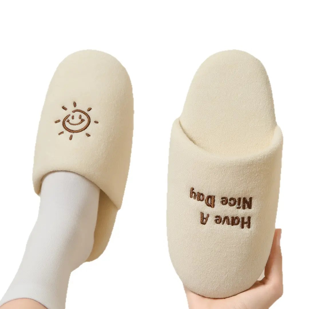 Home Cotton Slippers for Men in Autumn and Winter Indoor Embroidery Cute Sun Plush Warm Non-Slip Furry Slippers for Women Wholesale - Image 11