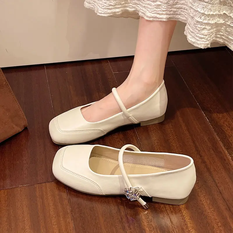 Fairy Style Shoes for Women, Beautiful Low-Heeled Flats with Skirts, French Evening Shoes, Thick Heels, Gentle Style Square-Toe Scoop Shoes - Image 5
