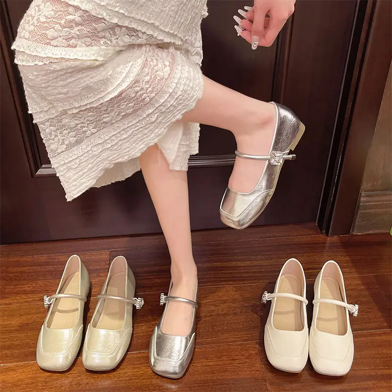 Fairy Style Shoes for Women, Beautiful Low-Heeled Flats with Skirts, French Evening Shoes, Thick Heels, Gentle Style Square-Toe Scoop Shoes - Image 7