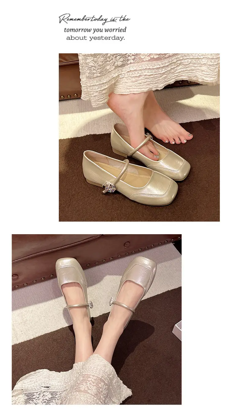 Fairy Style Shoes for Women, Beautiful Low-Heeled Flats with Skirts, French Evening Shoes, Thick Heels, Gentle Style Square-Toe Scoop Shoes — feature 11
