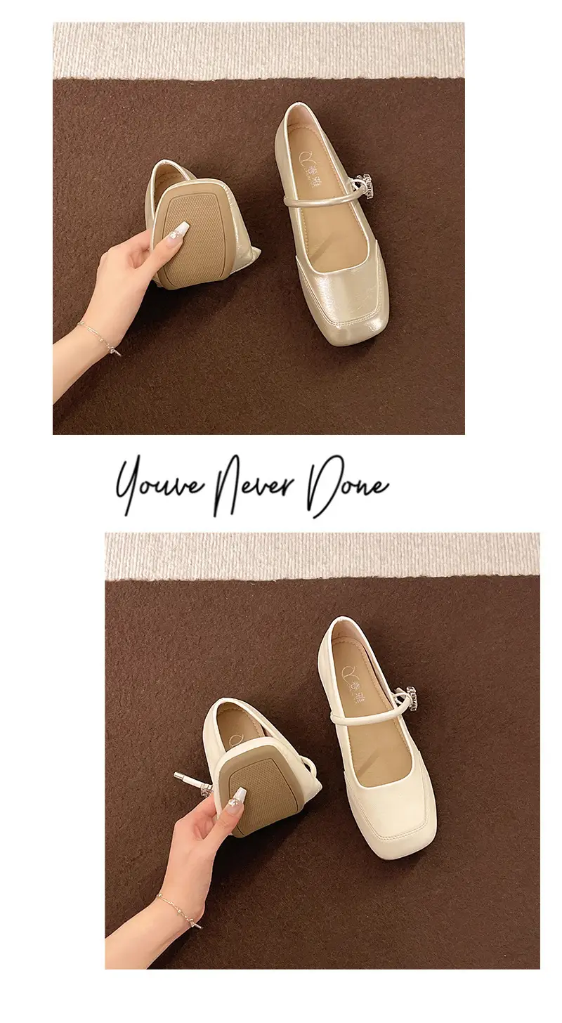 Fairy Style Shoes for Women, Beautiful Low-Heeled Flats with Skirts, French Evening Shoes, Thick Heels, Gentle Style Square-Toe Scoop Shoes — feature 13