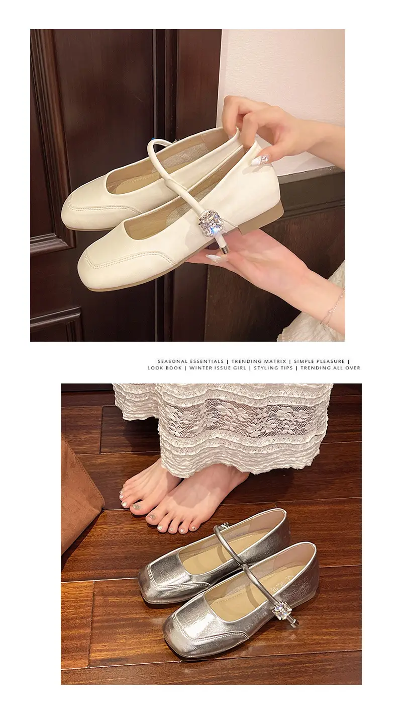 Fairy Style Shoes for Women, Beautiful Low-Heeled Flats with Skirts, French Evening Shoes, Thick Heels, Gentle Style Square-Toe Scoop Shoes — feature 5