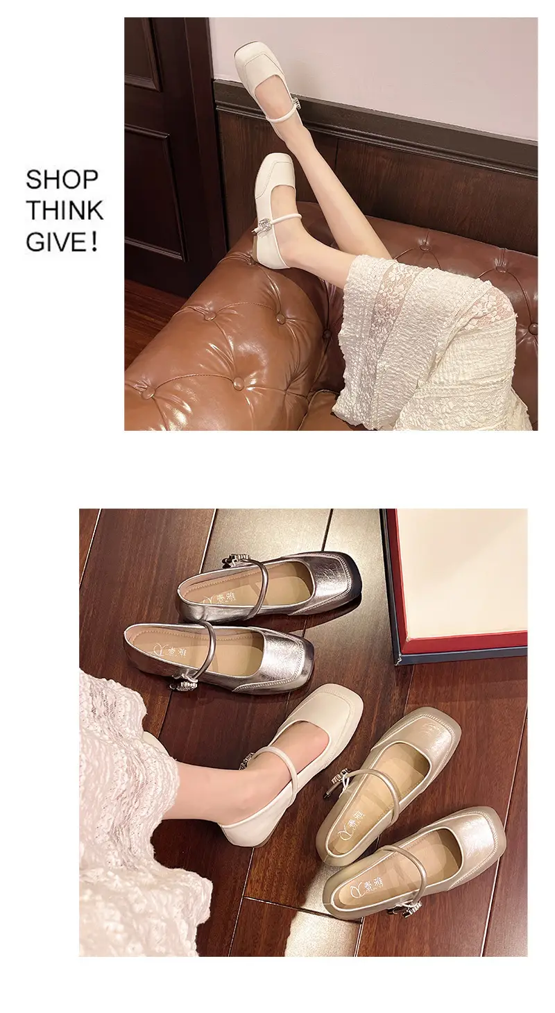 Fairy Style Shoes for Women, Beautiful Low-Heeled Flats with Skirts, French Evening Shoes, Thick Heels, Gentle Style Square-Toe Scoop Shoes — feature 7