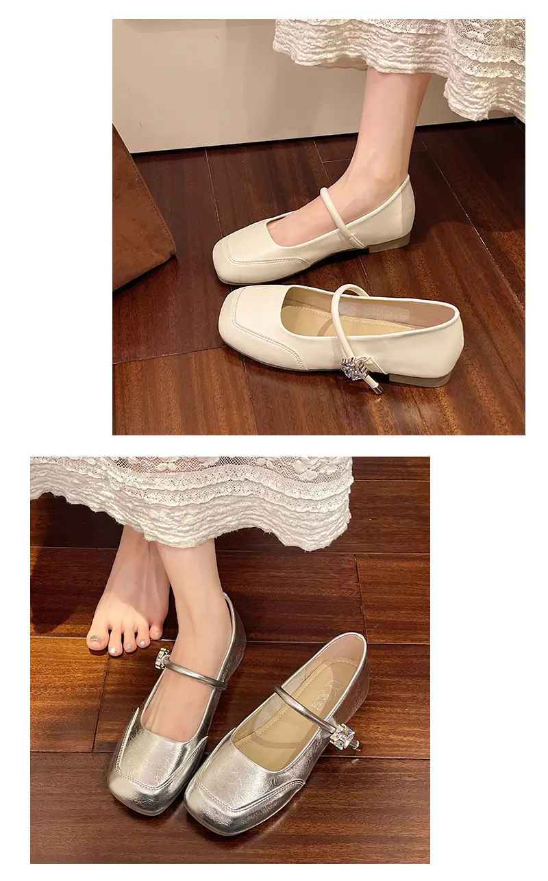 Fairy Style Shoes for Women, Beautiful Low-Heeled Flats with Skirts, French Evening Shoes, Thick Heels, Gentle Style Square-Toe Scoop Shoes — feature 8
