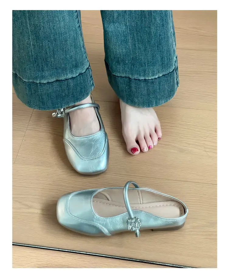 Women French Style Low Heel Mary Jane Sandals Silver — feature 10
