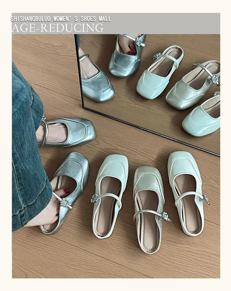 Women French Style Low Heel Mary Jane Sandals Silver — feature 2